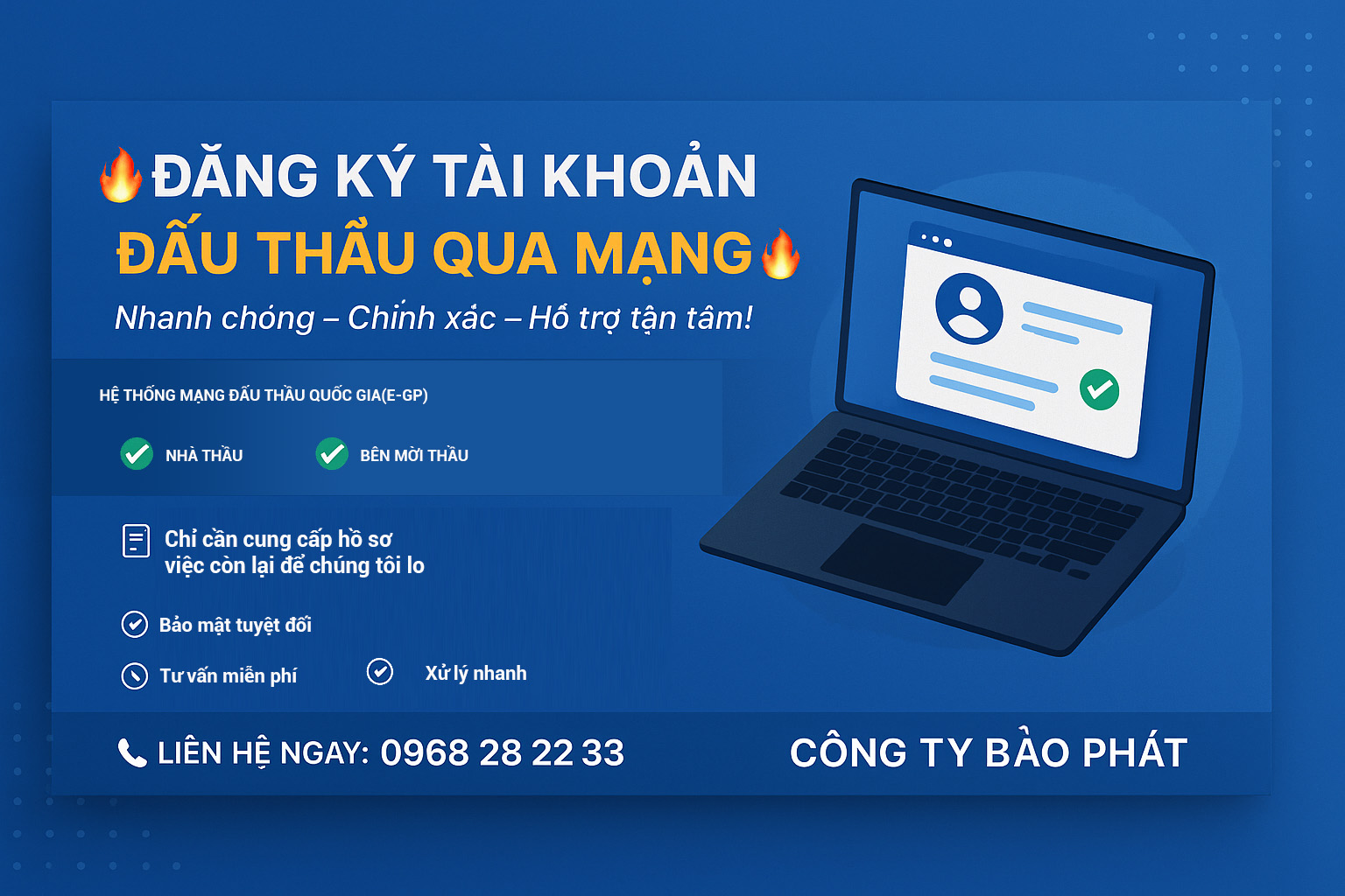 Dịch vụ đăng ký tài khoản mạng đấu thầu quốc gia