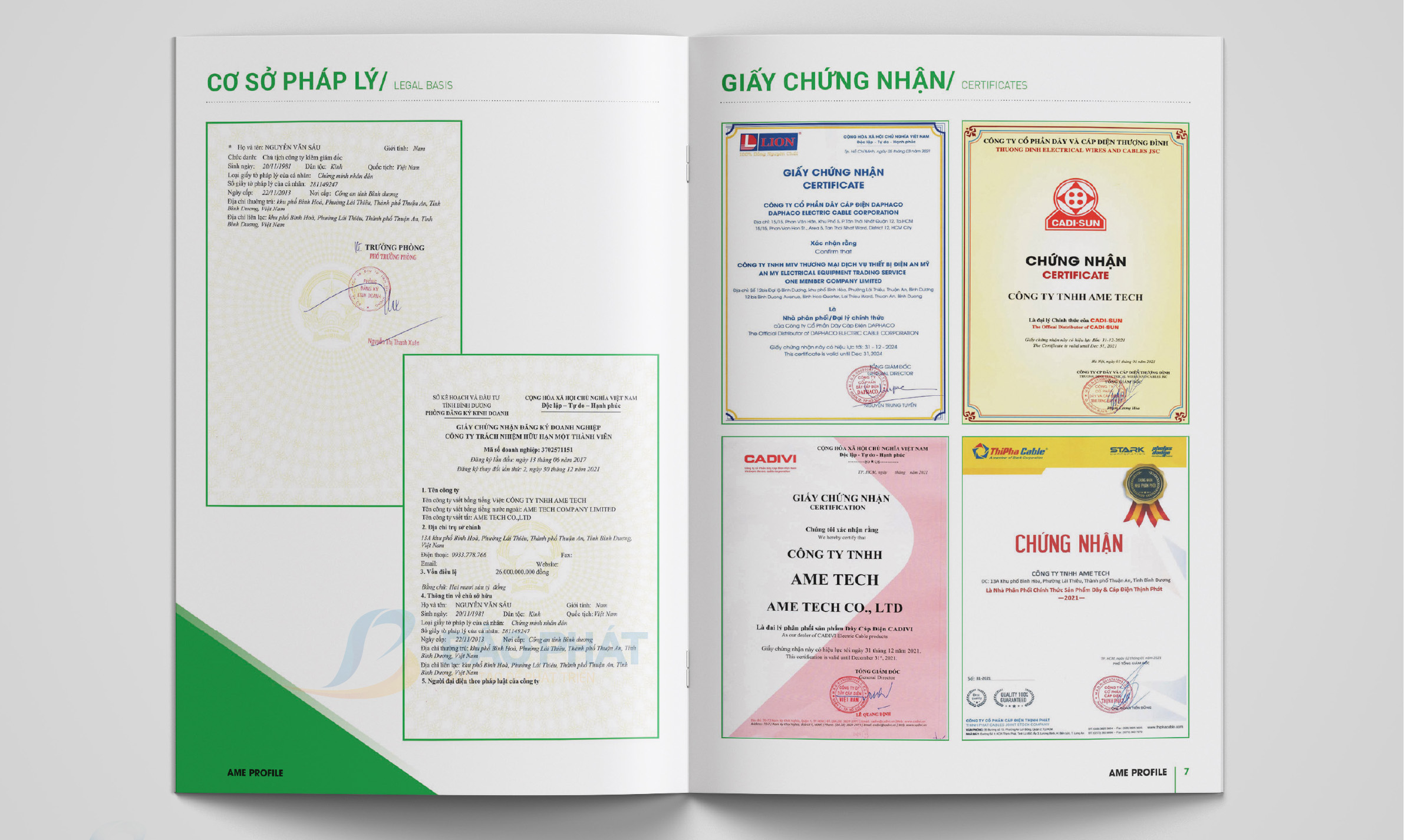 Pháp lý - Hồ sơ năng lực công ty thiết bị điện AME